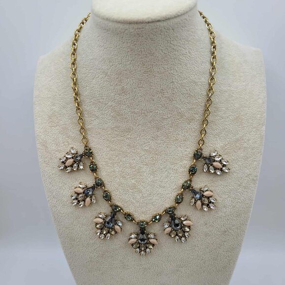 j Crew Smokey Gray and Blue Crystal Gold Tone Necklace - Picture 8 of 9